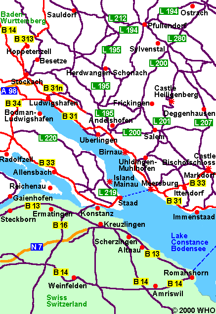 Road map Lake Constance Bodensee between Radolfzell and Markdorf 440-23,  2000 WHO