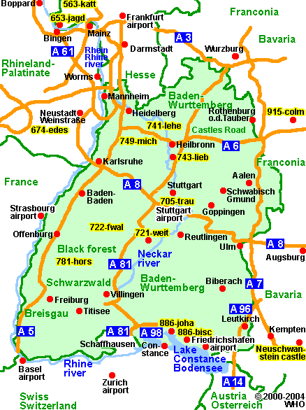 Road map Baden-Wurttemberg 438-10 © 2000-2002 WHO