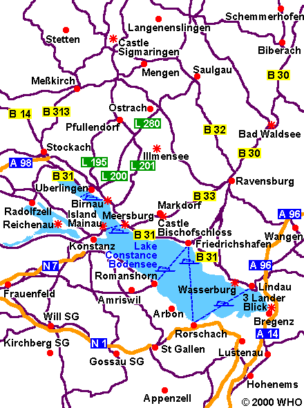 Road map Lake Constance Bodensee 440-9,  2000 WHO